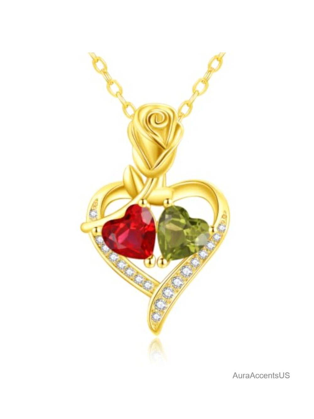 14K Gold Plated Heart Birthstone Pendant Necklace | Anniversary Gift